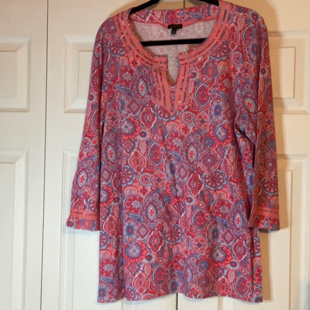 Talbot’s Tunic Top Pink Blue‎ Size XL